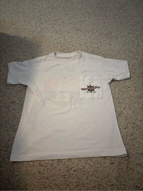 White Short-Sleeve Pocket Tee with Small Chest Graphic